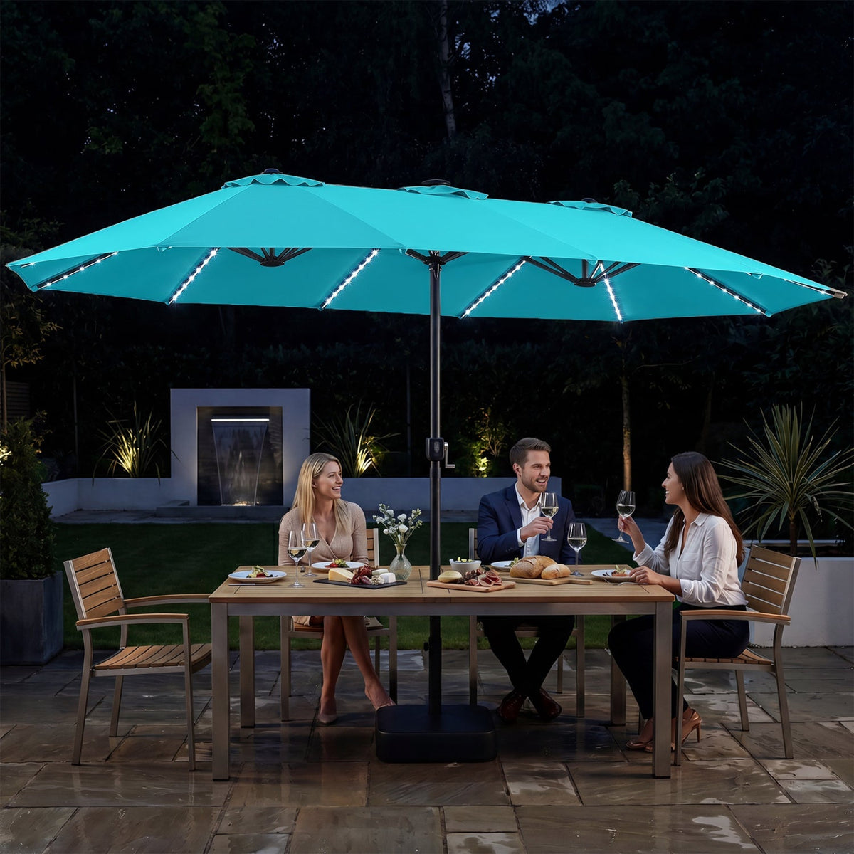 15.5 ft Patio Umbrella with Solar LED Lights and Base