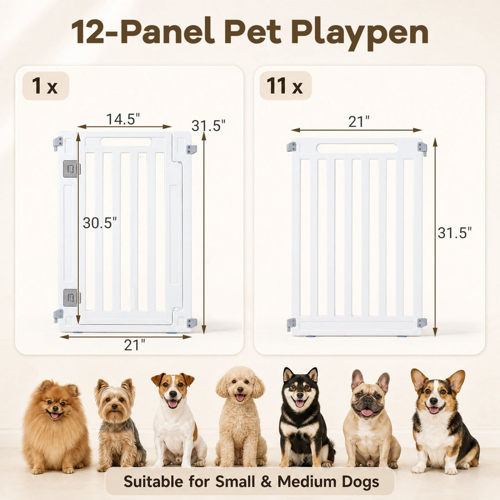 12-Panel Dog Playpen 31.5" Height Indoor Outdoor Pet Fence