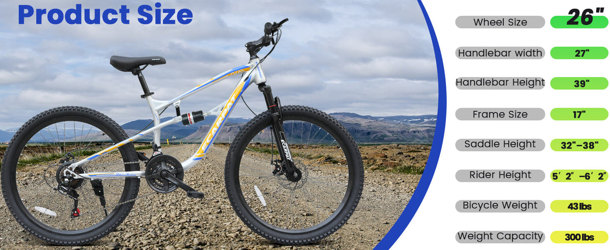 26 Inch Mountain Bike with 21-Speeds & Full Suspension