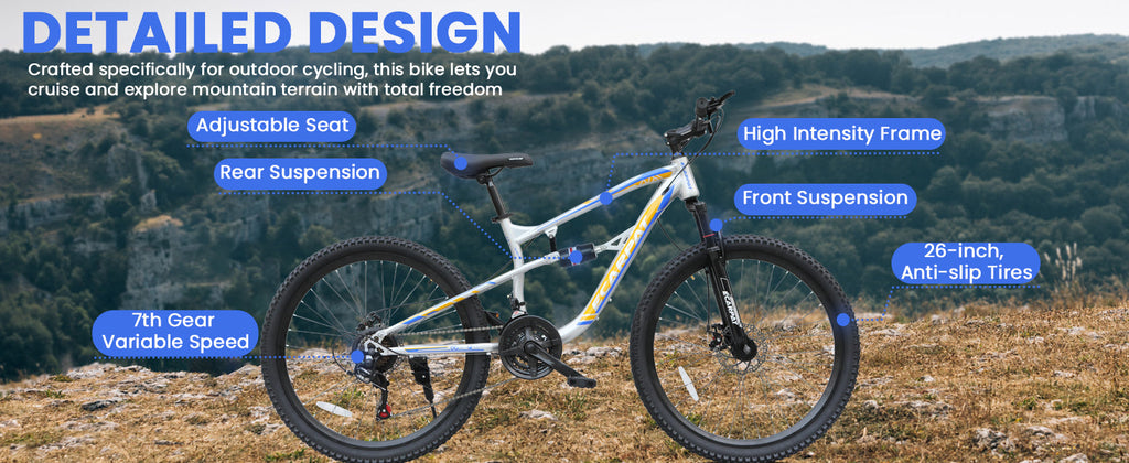 26 Inch Mountain Bike with 21-Speeds & Full Suspension