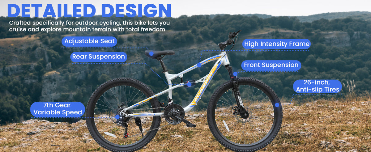 26 Inch Mountain Bike with 21-Speeds & Full Suspension