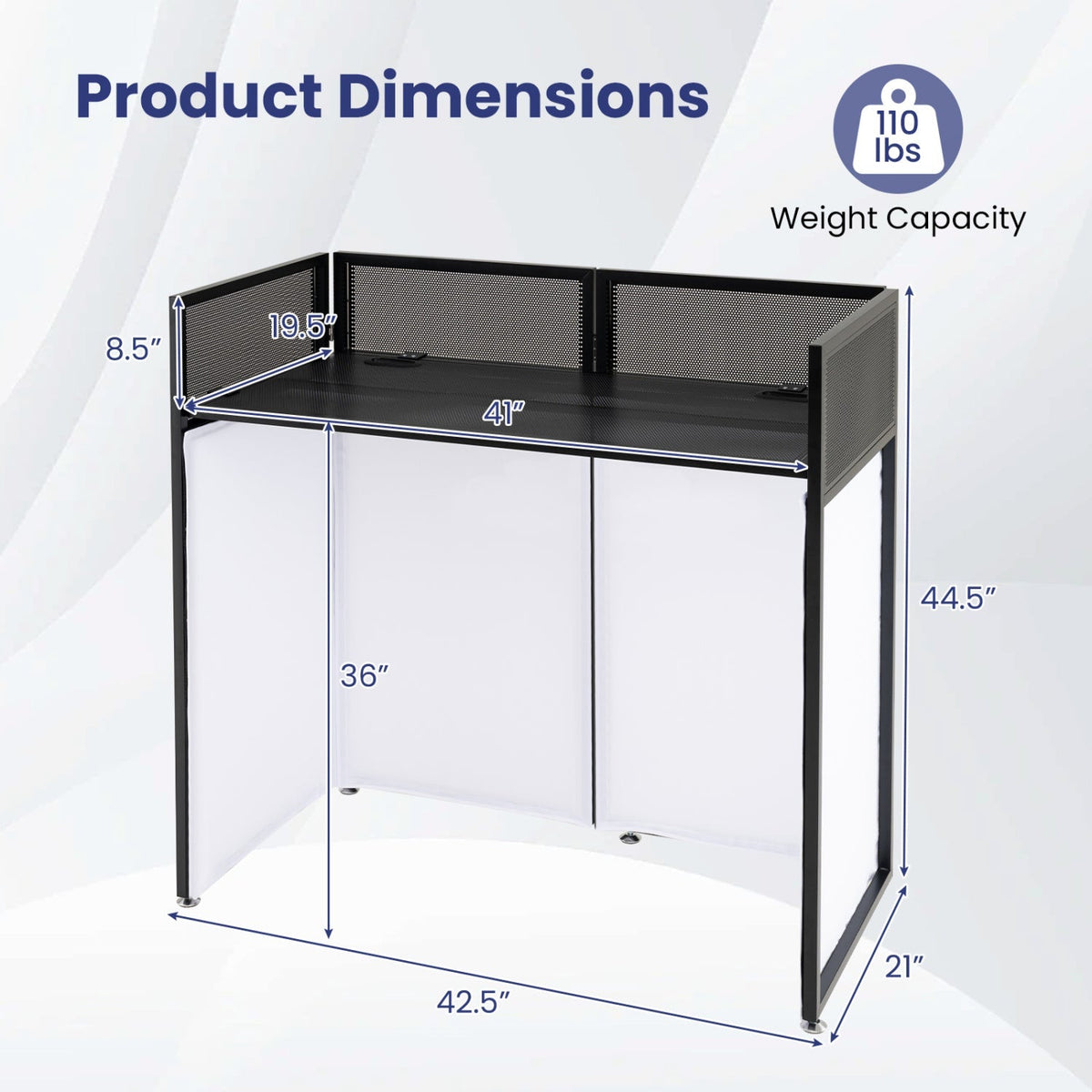 Portable DJ Booth with Adjustable Feet and Detachable Tabletop