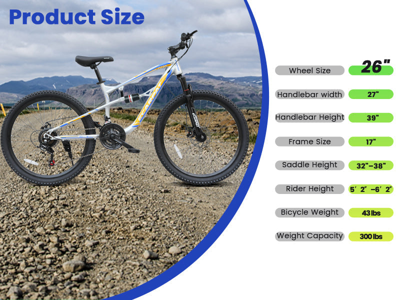 26 Inch Mountain Bike with 21-Speeds & Full Suspension